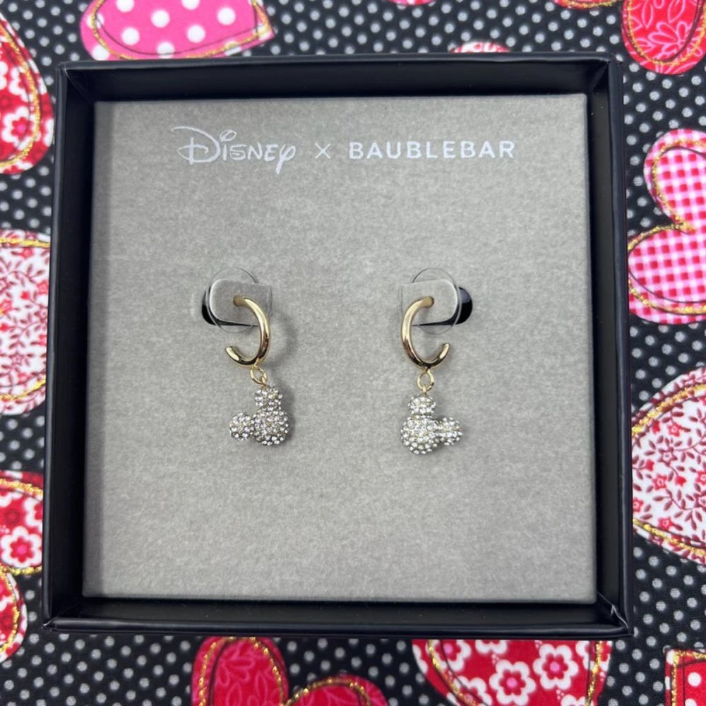 3D Huggie Hoops with Dangle Mickey Head in Rhinestones DISNEYxBaublebar